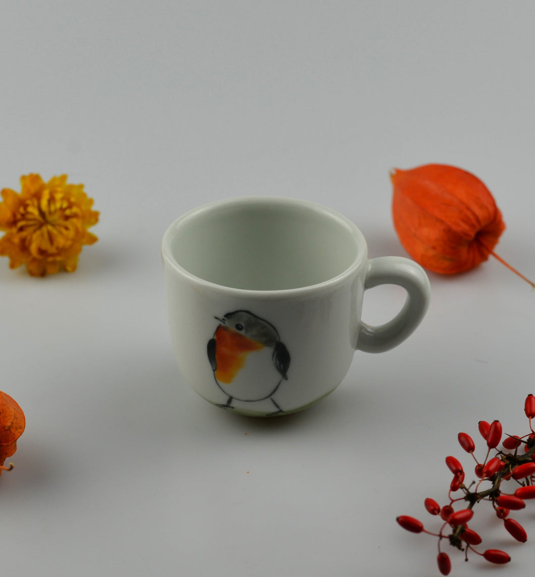 Malý porcelánový šálek na espresso - ptáčci