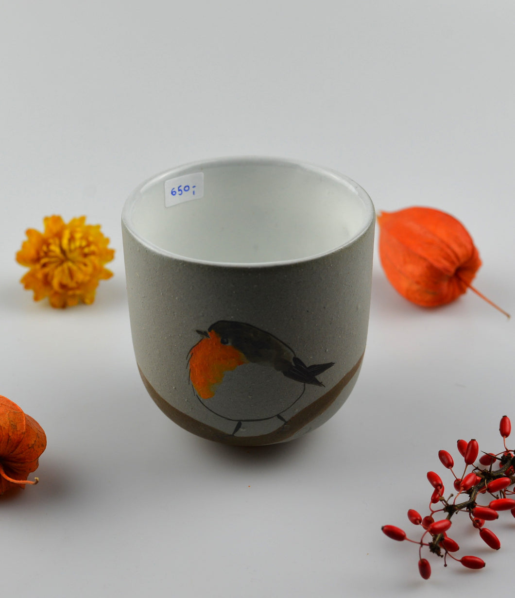 Pohárek na espresso s motivem ptáků - hnědá slepice