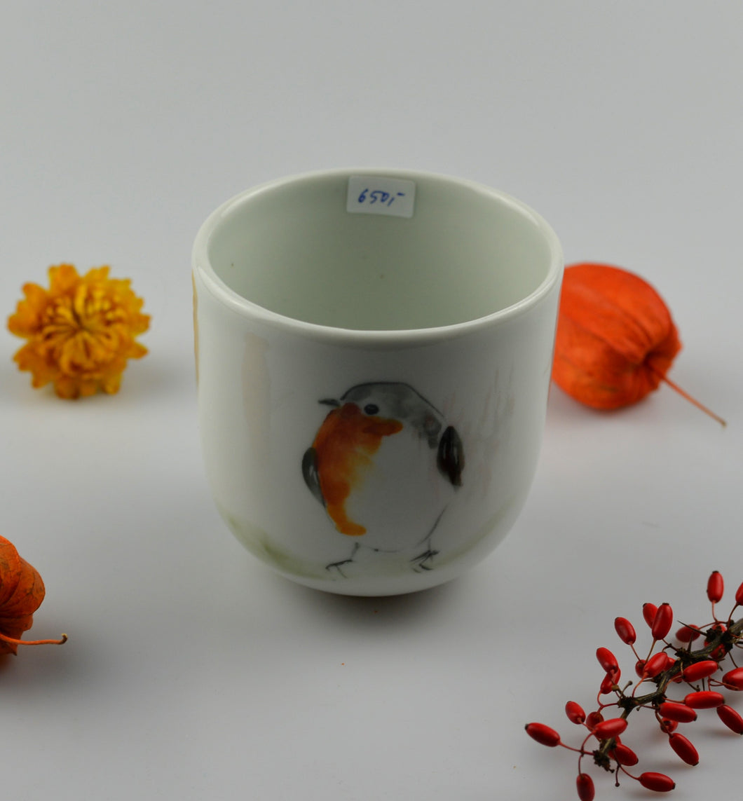Pohárek na espresso s motivem ptáků - hnědá slepice