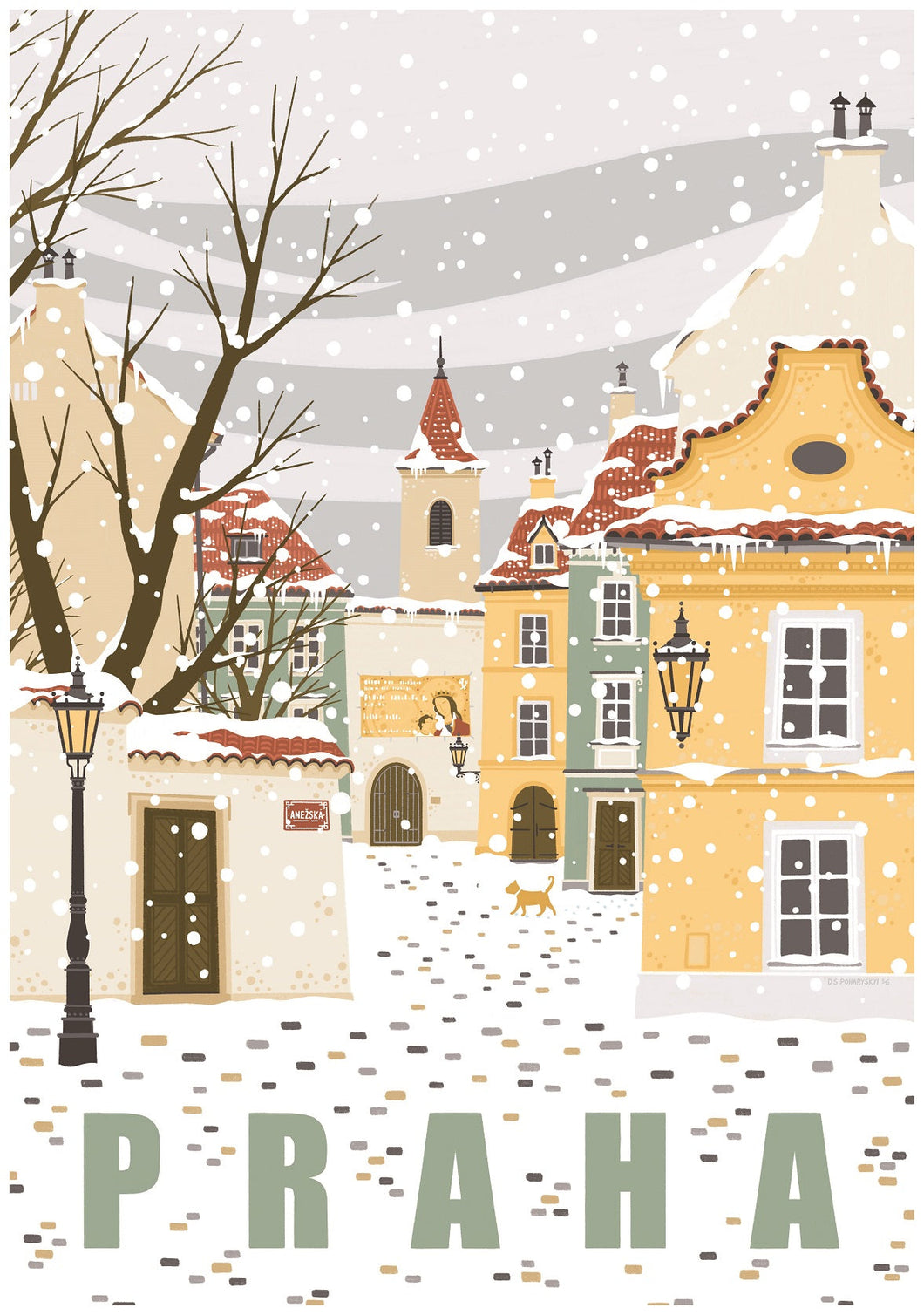 Prague snow poster - 24x34cm
