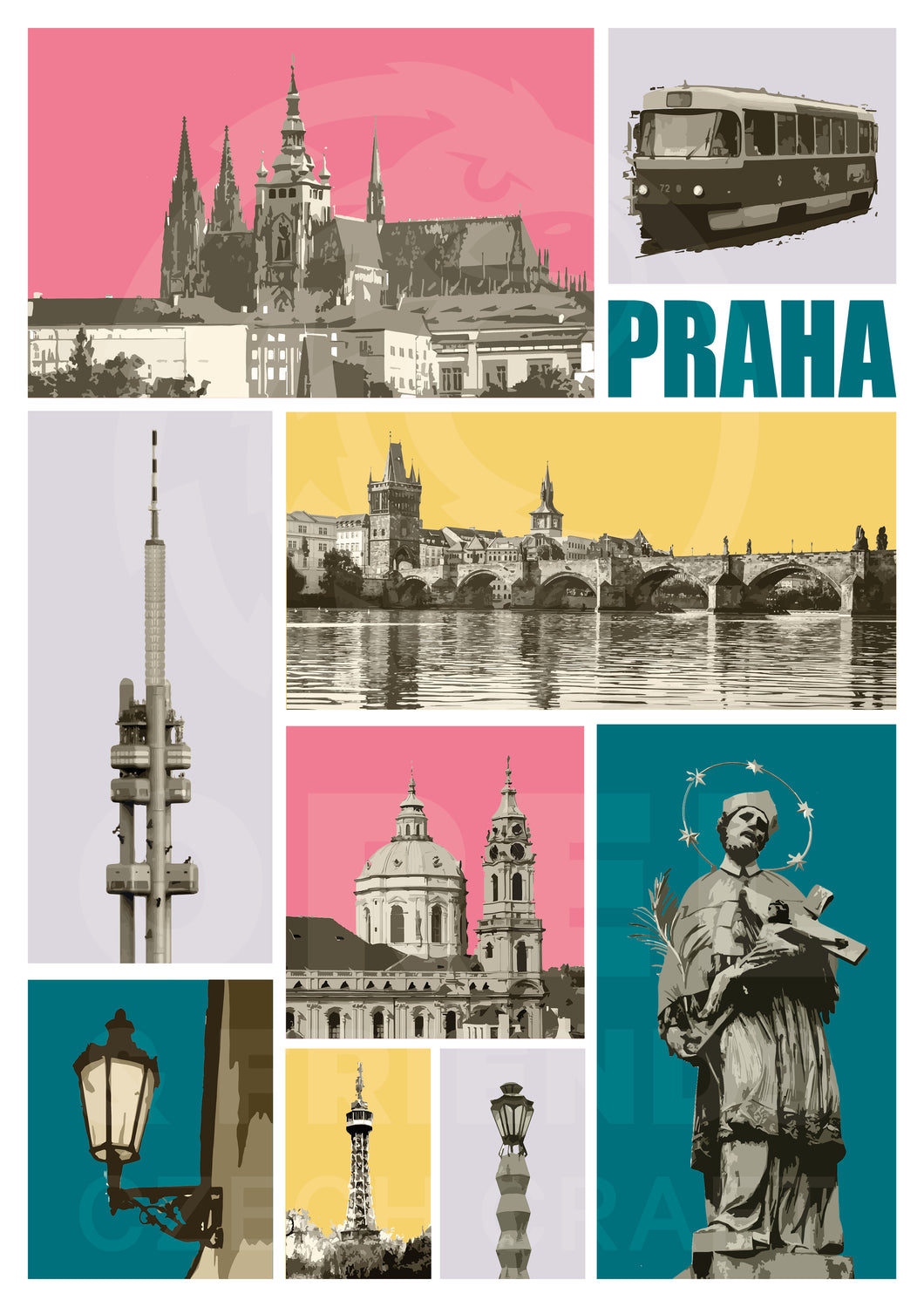 Prague poster pink - 24x34cm