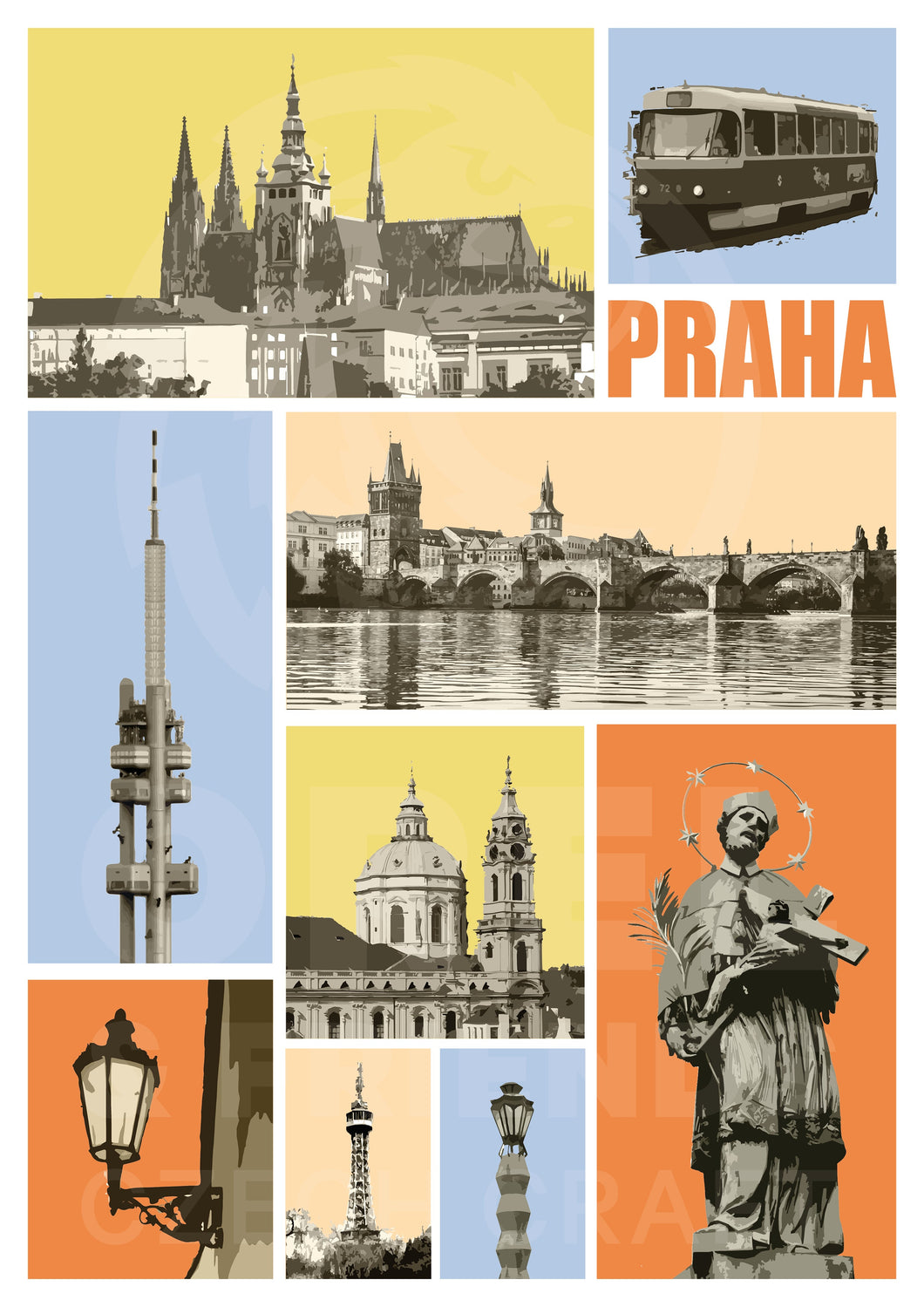 Prague poster yellow - 24x34cm