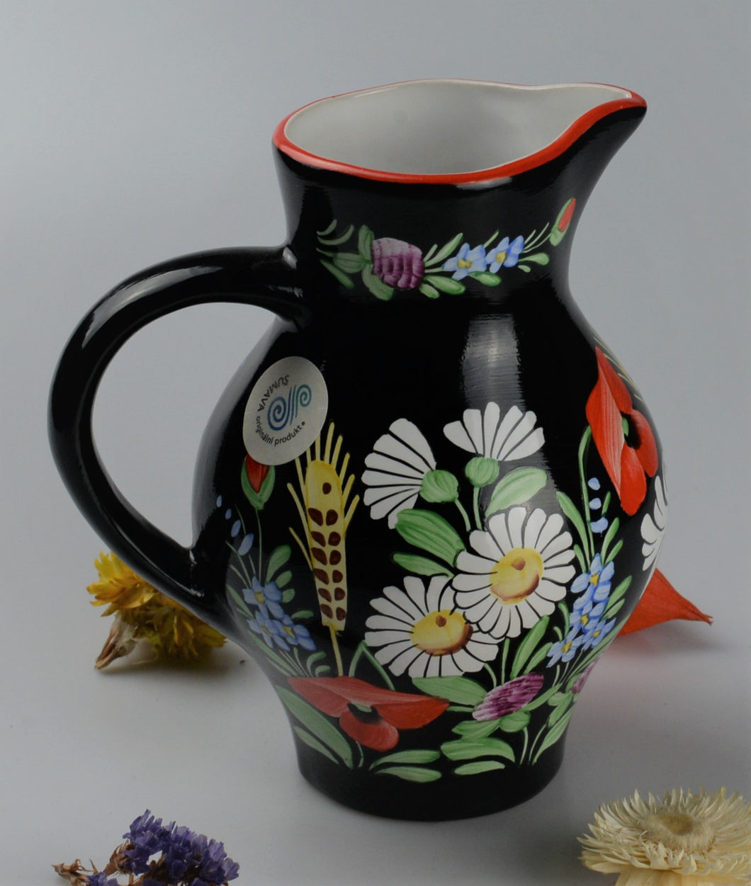 Medium jug from traditionnal czech ceramic - black