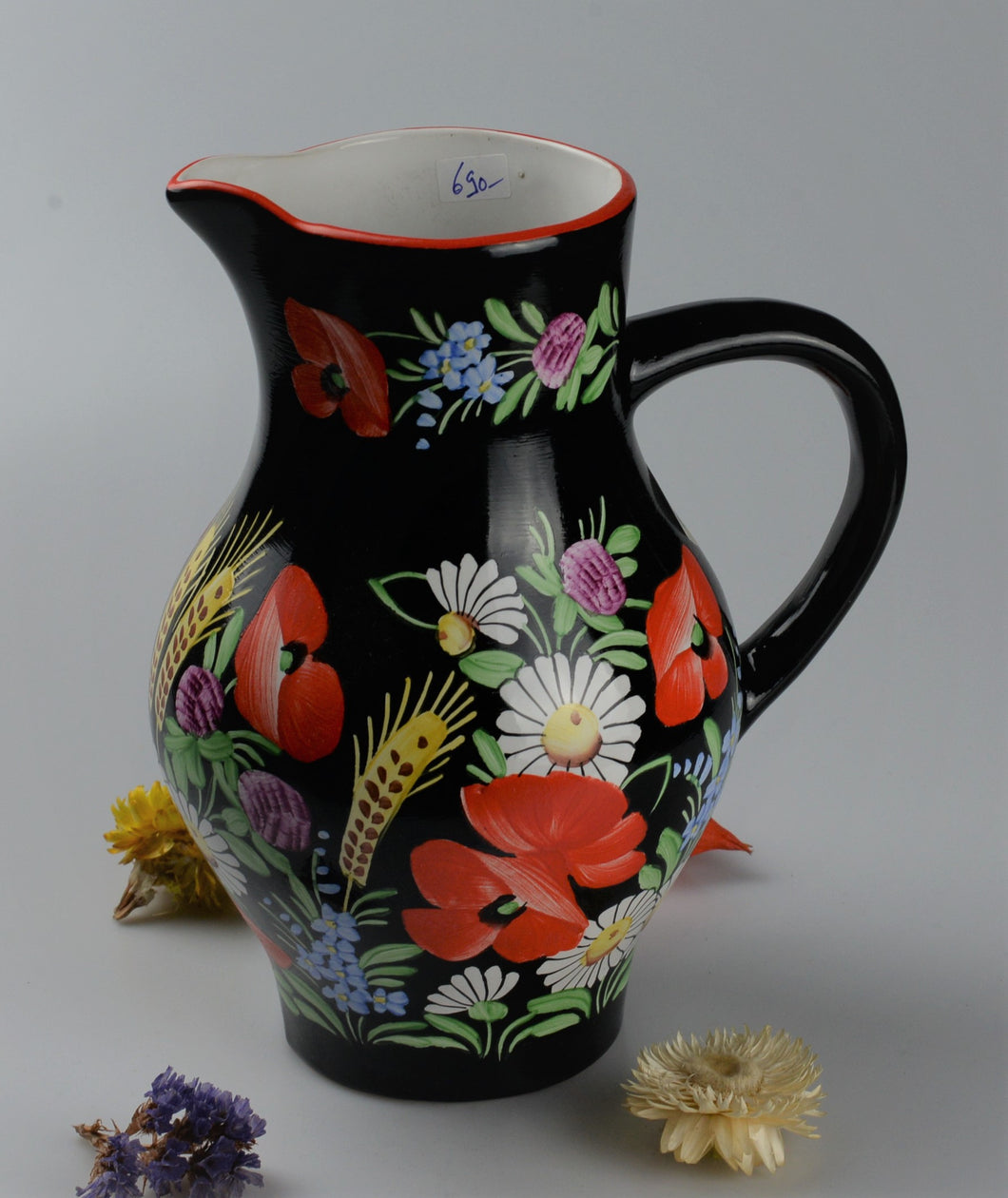 Large jug from traditionnal czech ceramic - black
