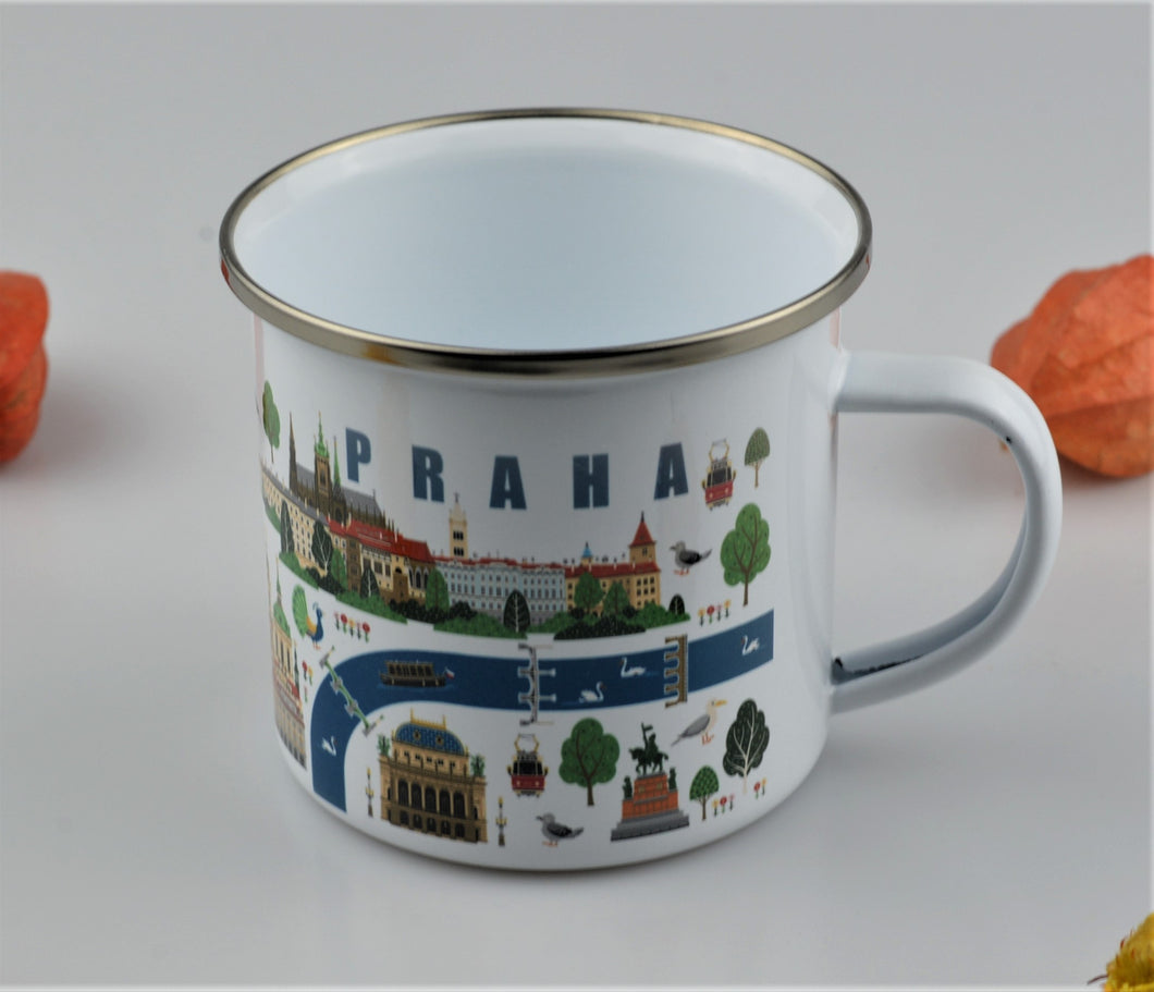 Tin enameled mug - Prague