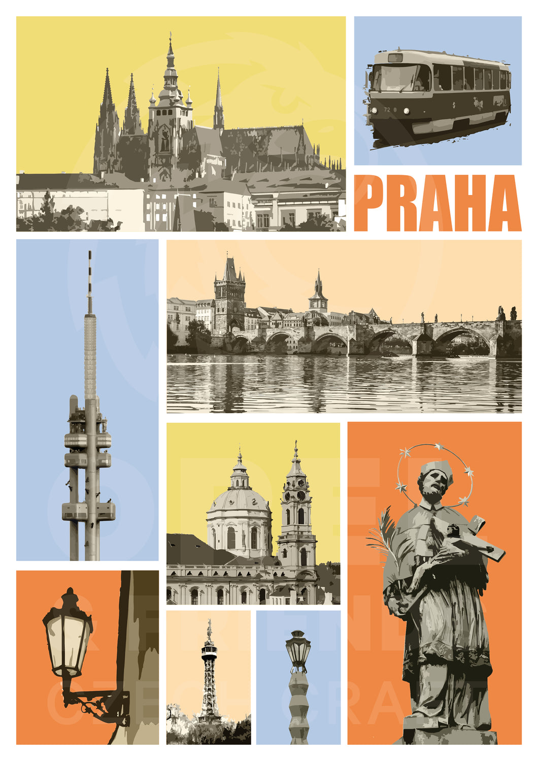 Prague poster yellow - 48x68cm